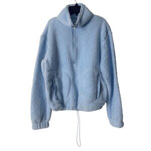 Light Blue No Boundaries Fuzzy Sherpa Pullover Jacket With Half-Zip & Drawstring